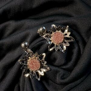 Vintage Silver and Goldstone Floral Earrings